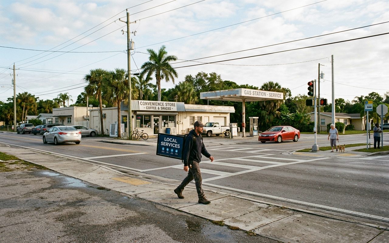 Street advertising setting typical of Cloud Lake, Palm Beach County