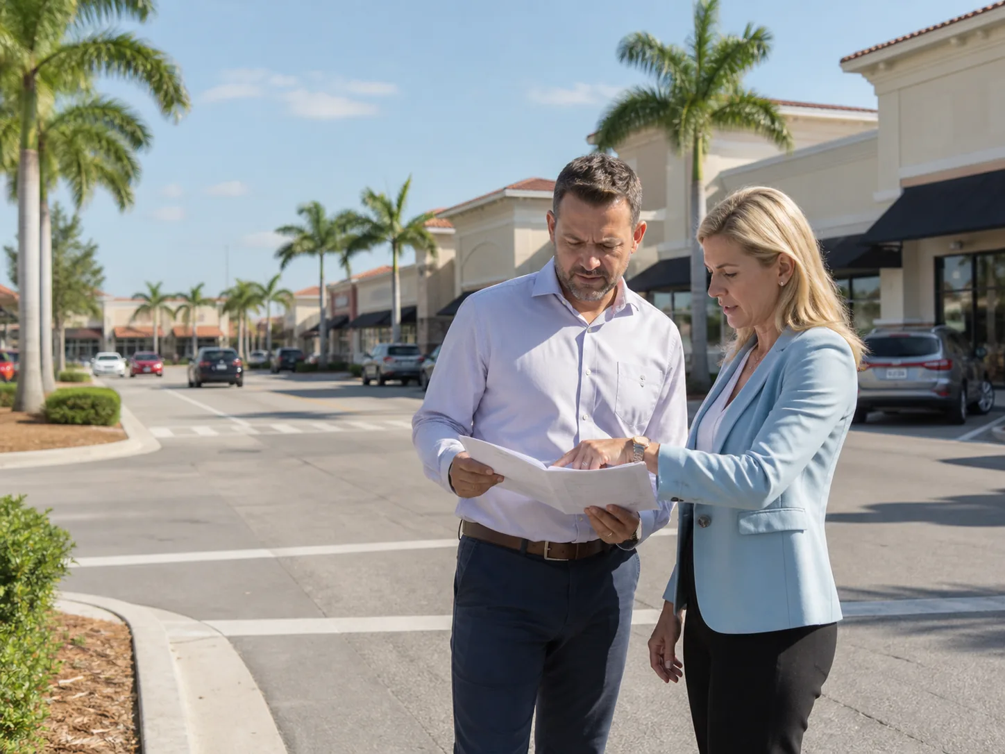 Owner and planner evaluating a broad Broward County shopping center approach