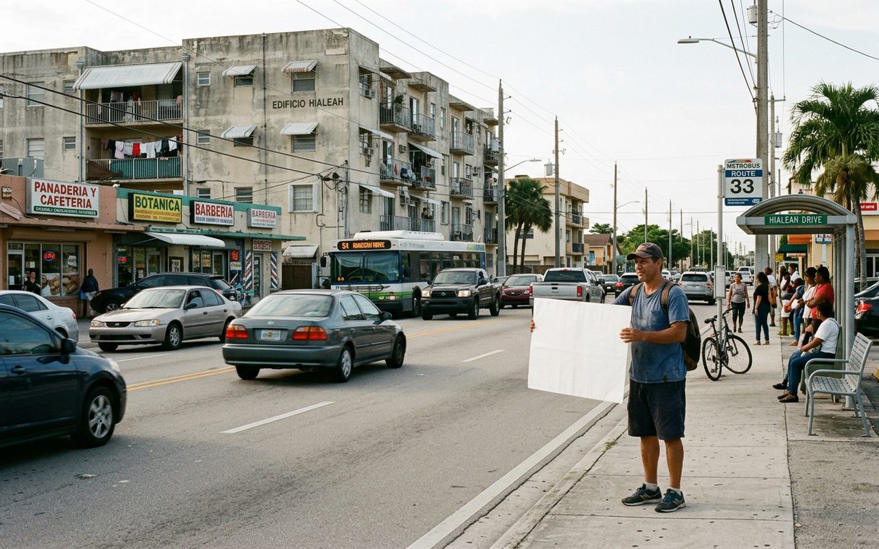 Street advertising setting typical of Hialeah, Miami-Dade County