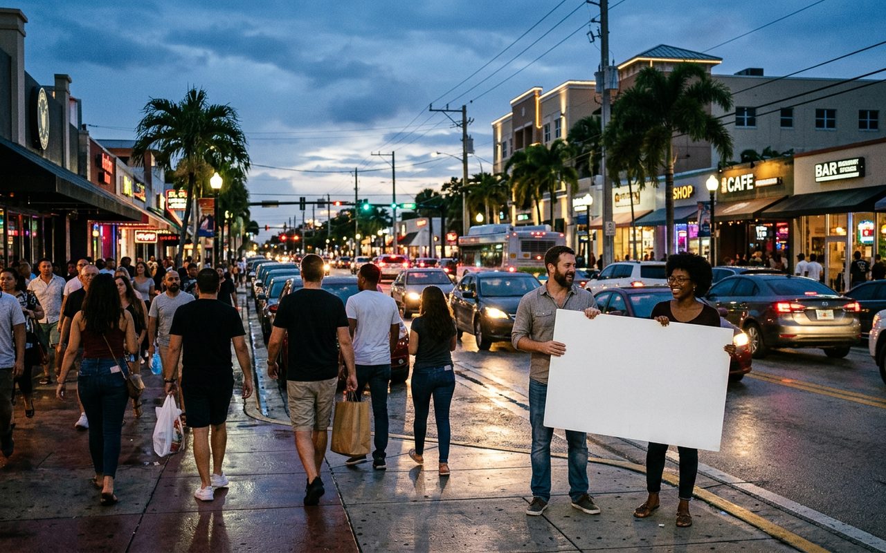 Street advertising setting typical of Wilton Manors, Broward County