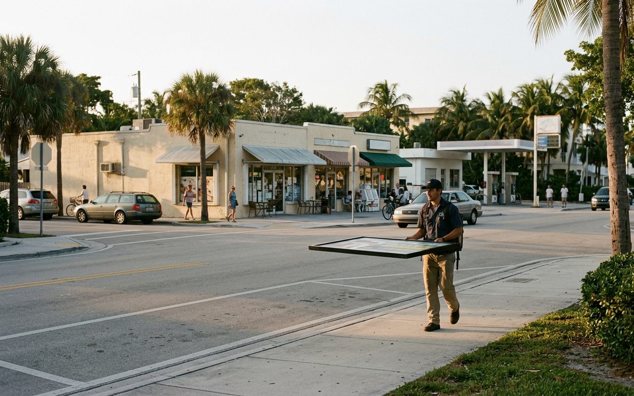 Street advertising setting typical of Golden Beach, Miami-Dade County