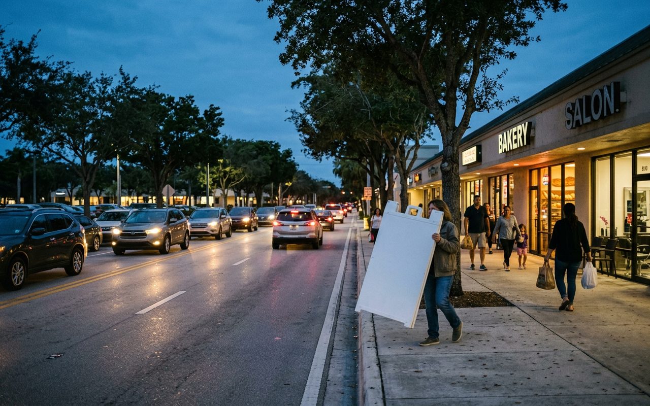 Street advertising setting typical of Parkland, Broward County