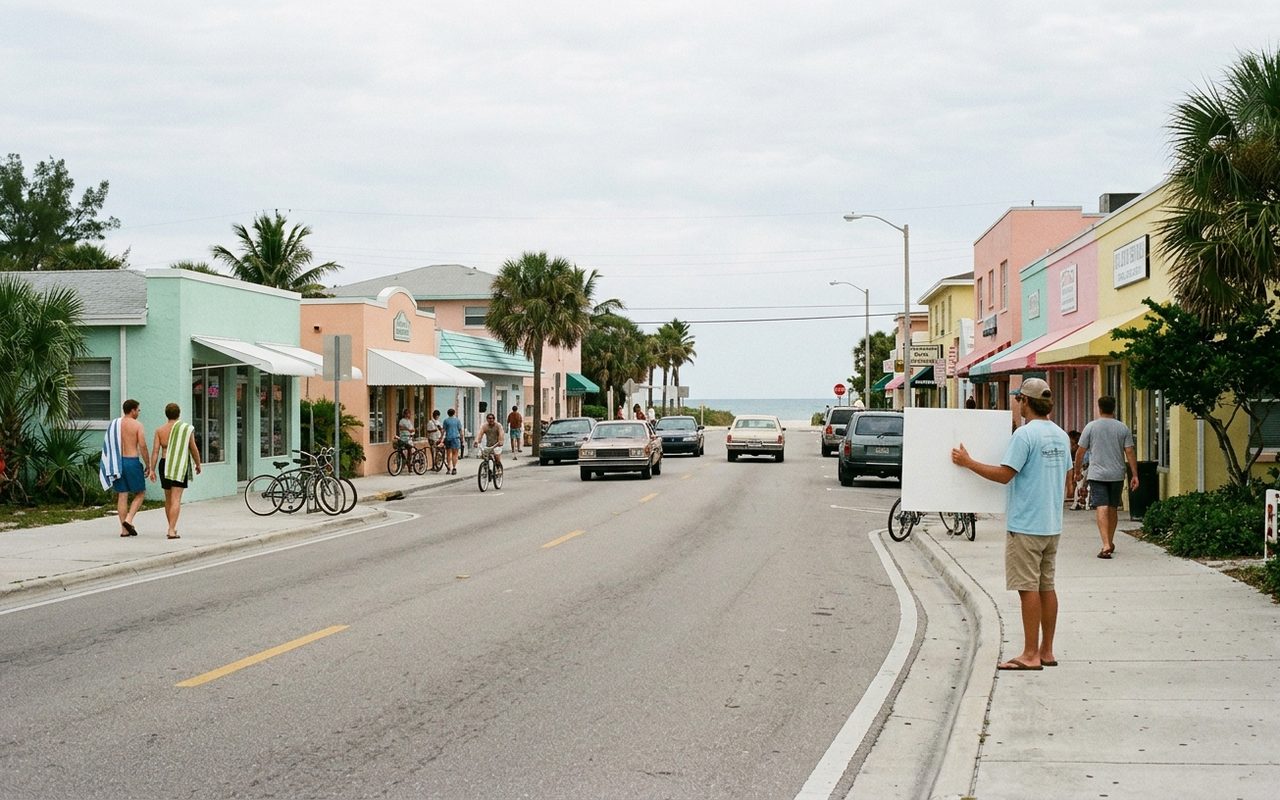 Street advertising setting typical of Palm Beach Shores, Palm Beach County