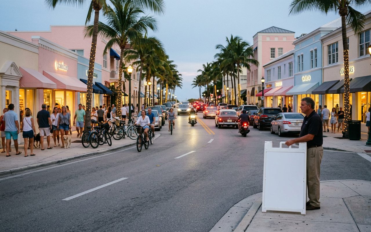 Street advertising setting typical of Palm Beach, Palm Beach County
