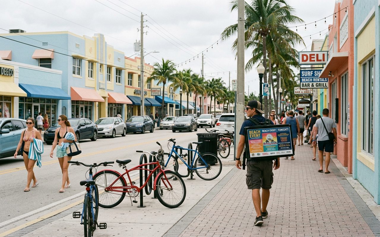 Street advertising setting typical of Hollywood, Broward County
