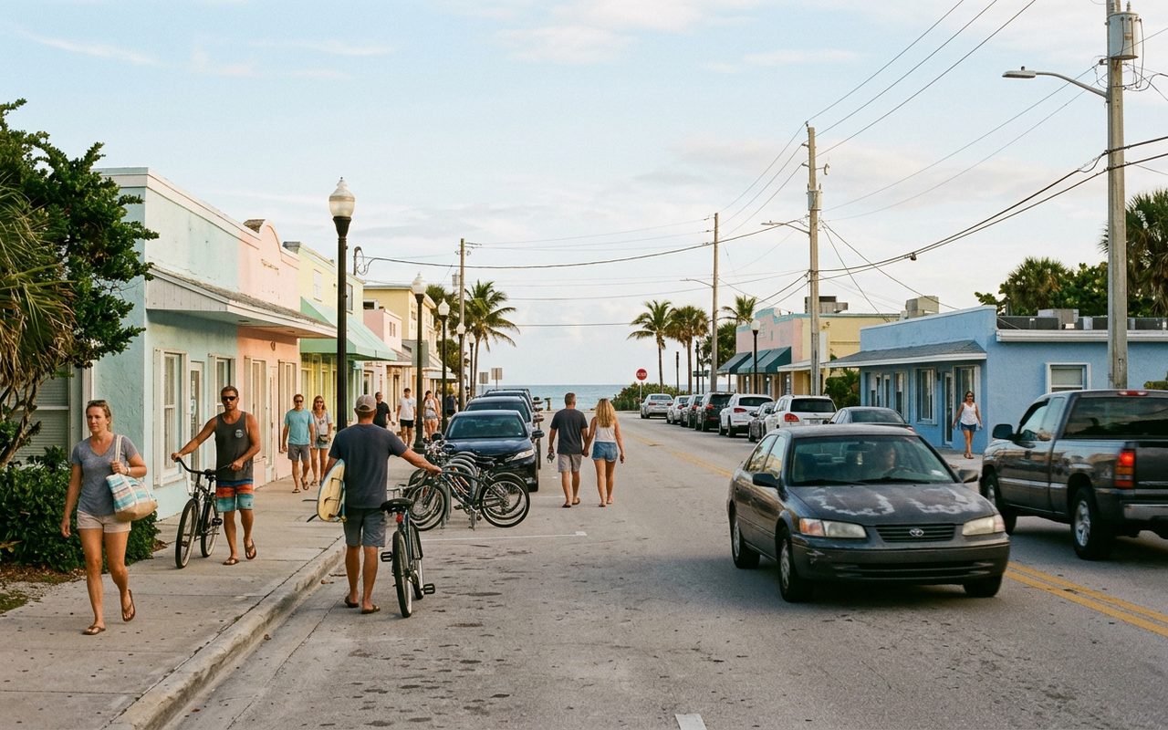 Street advertising setting typical of Lake Worth Beach, Palm Beach County