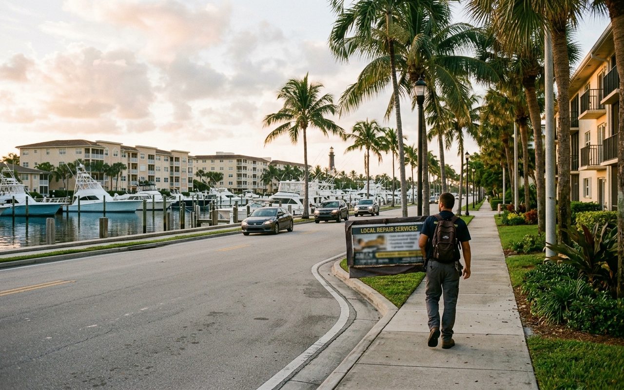 Street advertising setting typical of Lighthouse Point, Broward County