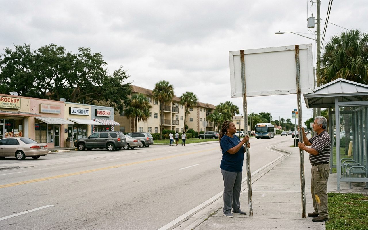 Street advertising setting typical of Greenacres, Palm Beach County