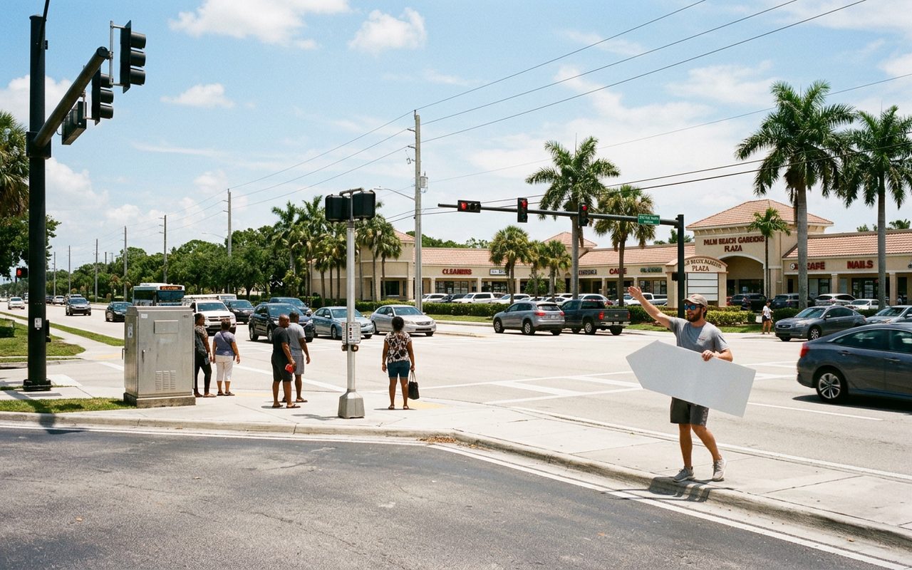 Street advertising setting typical of Palm Beach Gardens, Palm Beach County