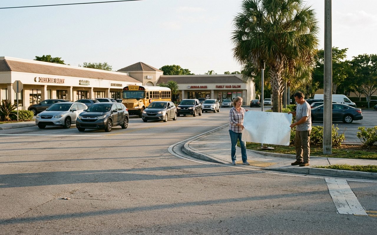Street advertising setting typical of Coconut Creek, Broward County