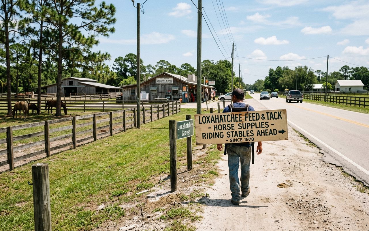 Street advertising setting typical of Loxahatchee Groves, Palm Beach County