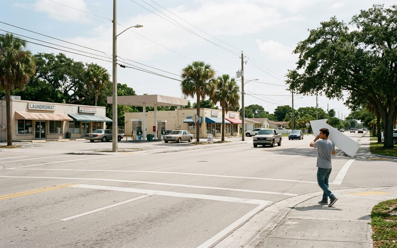 Street advertising setting typical of Miami Springs, Miami-Dade County