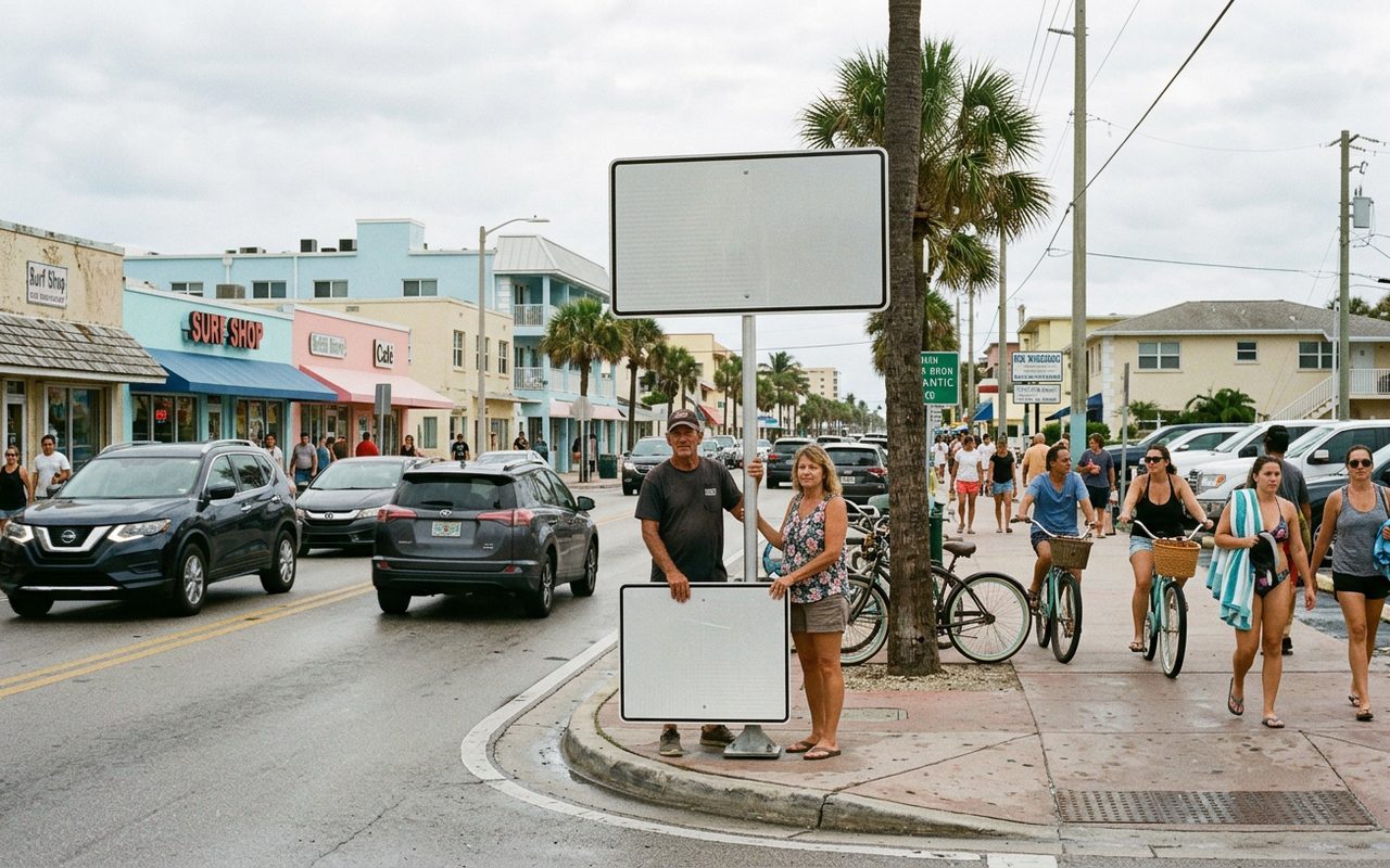 Street advertising setting typical of Pompano Beach, Broward County
