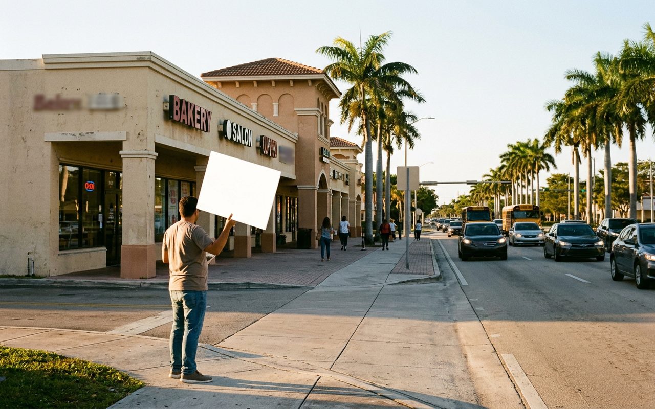 Street advertising setting typical of Miami Lakes, Miami-Dade County