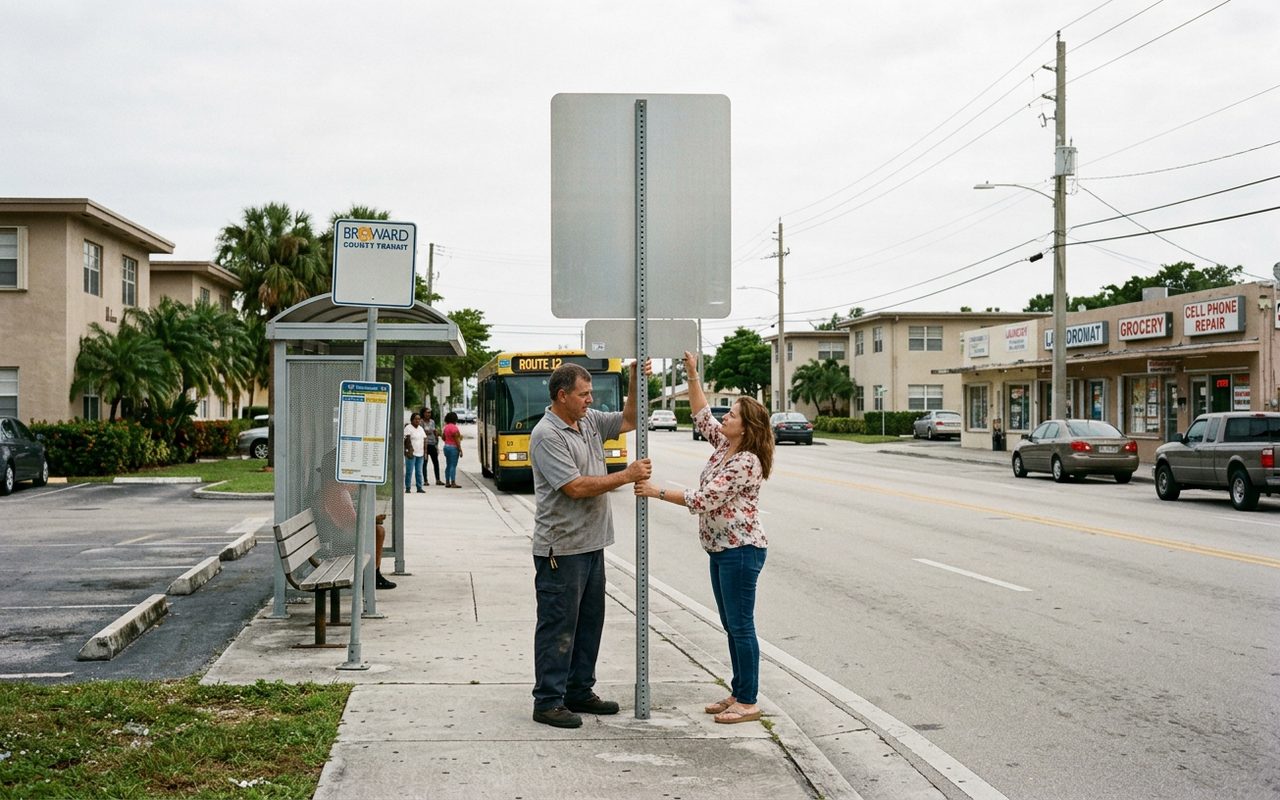 Street advertising setting typical of Tamarac, Broward County