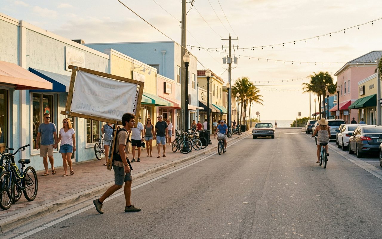 Street advertising setting typical of Delray Beach, Palm Beach County