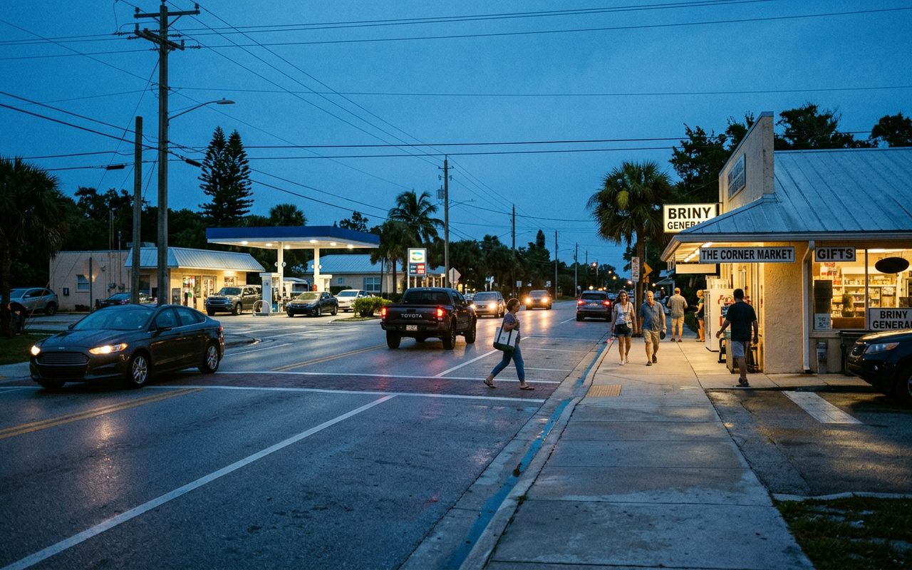 Street advertising setting typical of Briny Breezes, Palm Beach County
