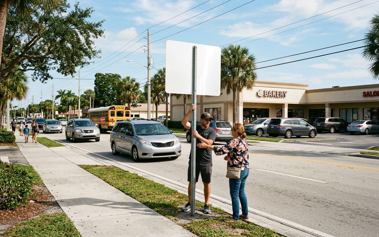Street advertising setting typical of Royal Palm Beach, Palm Beach County