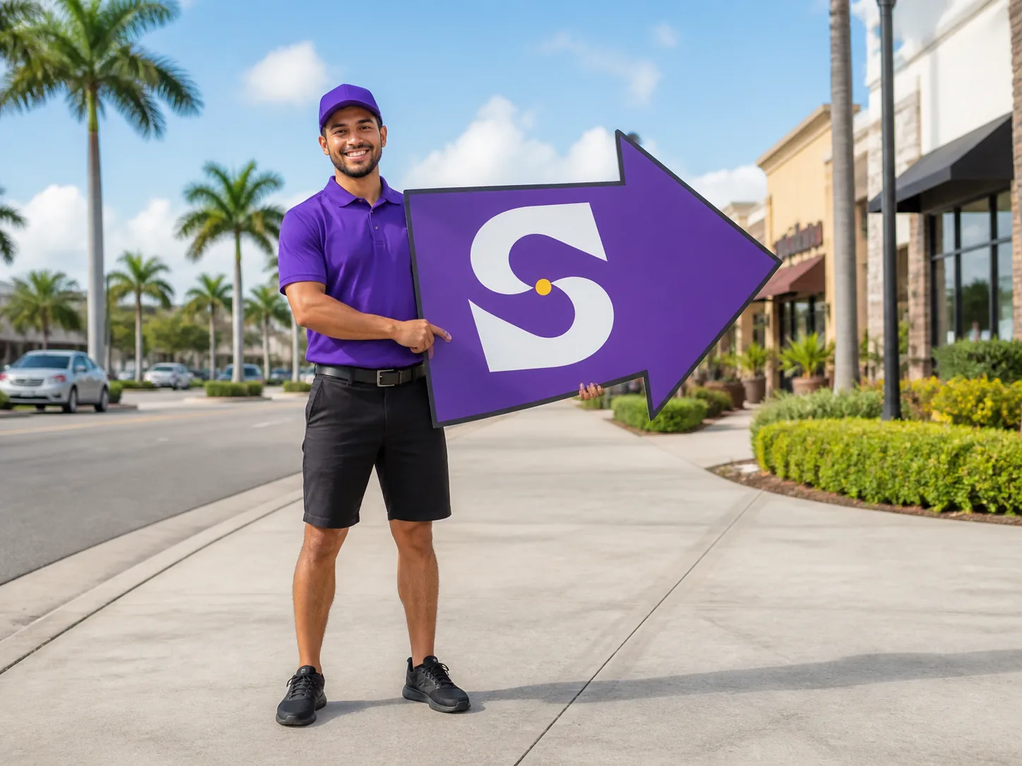 Sign Spinners format shown completely in a South Florida business setting