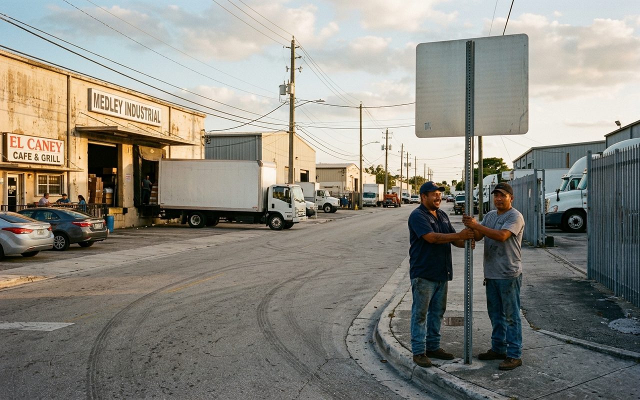 Street advertising setting typical of Medley, Miami-Dade County