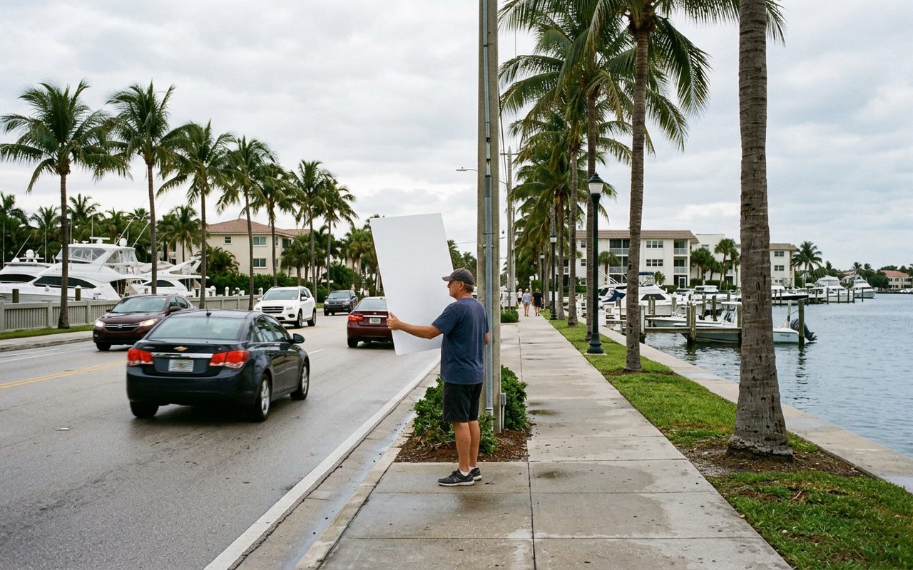 Street advertising setting typical of Hillsboro Beach, Broward County