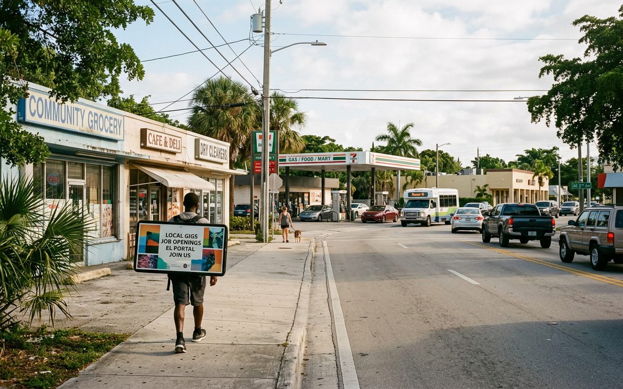 Street advertising setting typical of El Portal, Miami-Dade County
