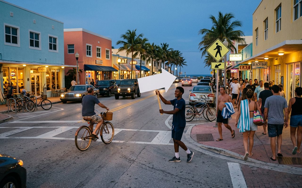 Street advertising setting typical of Hallandale Beach, Broward County