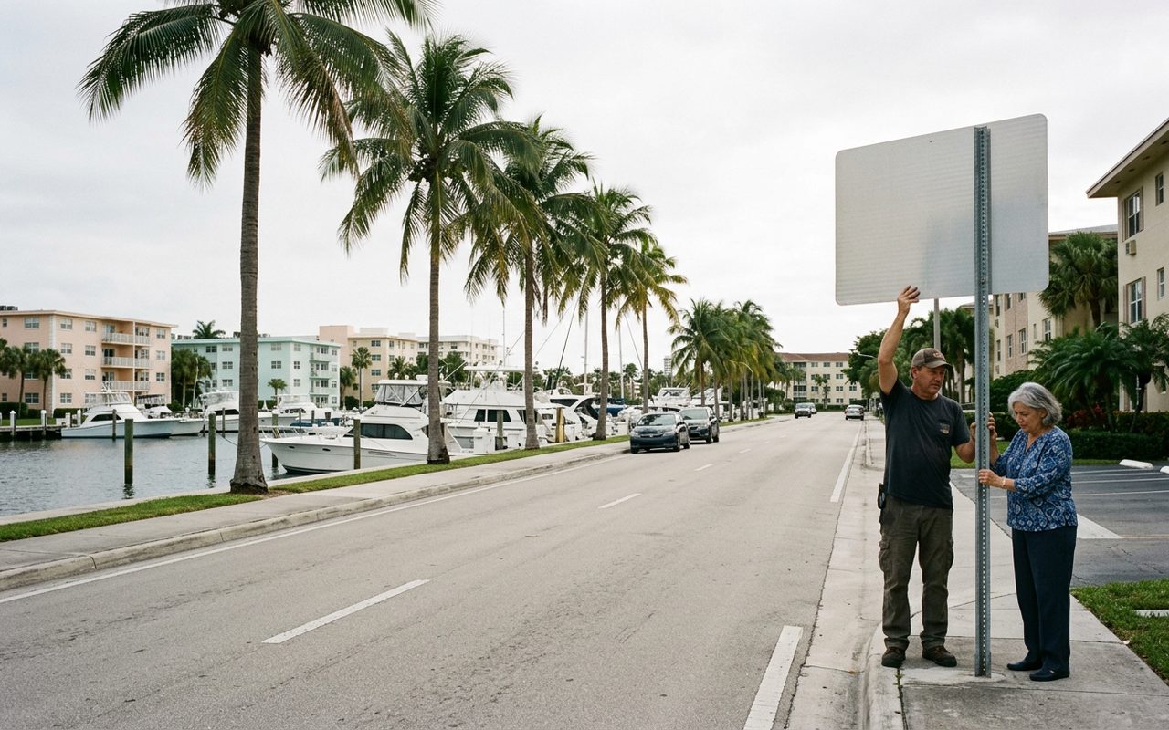 Street advertising setting typical of Bay Harbor Islands, Miami-Dade County