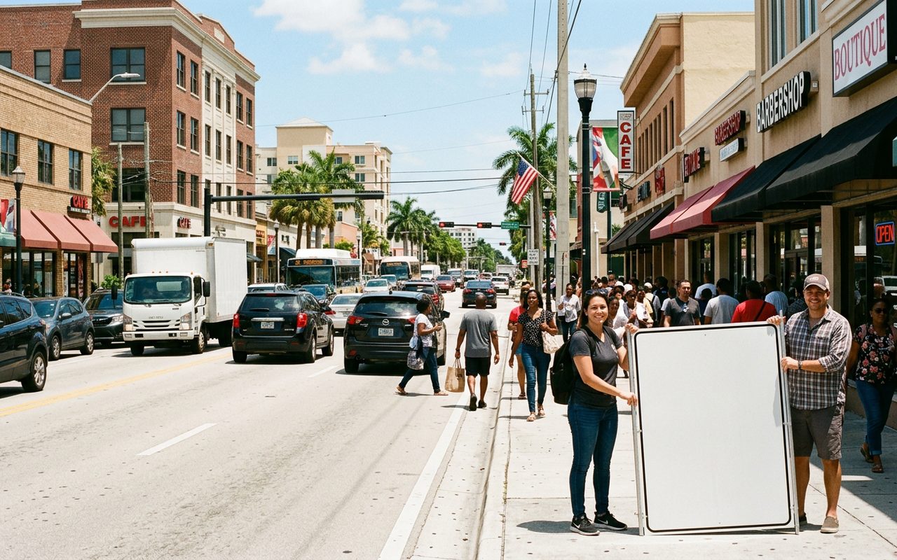 Street advertising setting typical of Oakland Park, Broward County