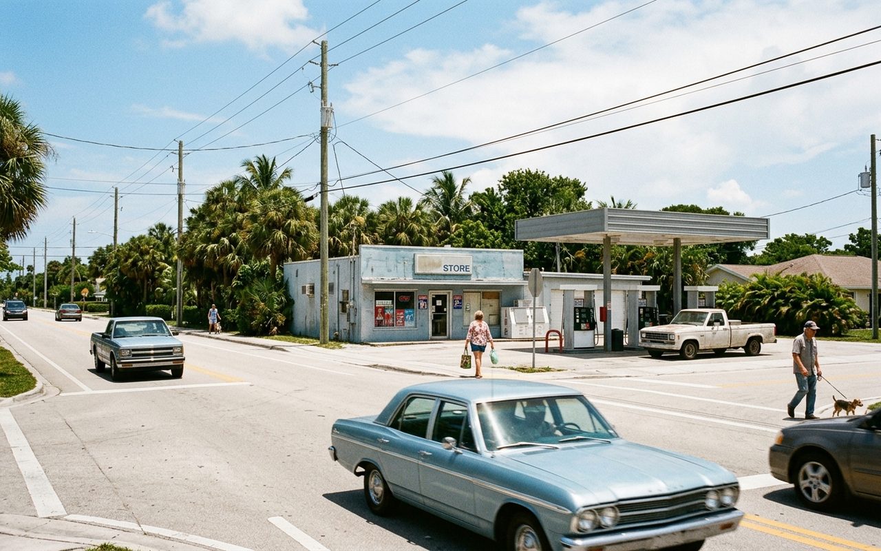 Street advertising setting typical of Jupiter Inlet Colony, Palm Beach County