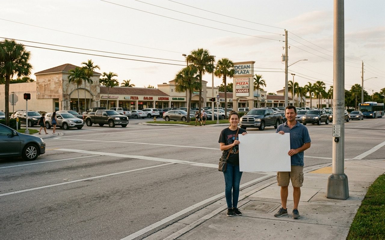 Street advertising setting typical of Boynton Beach, Palm Beach County