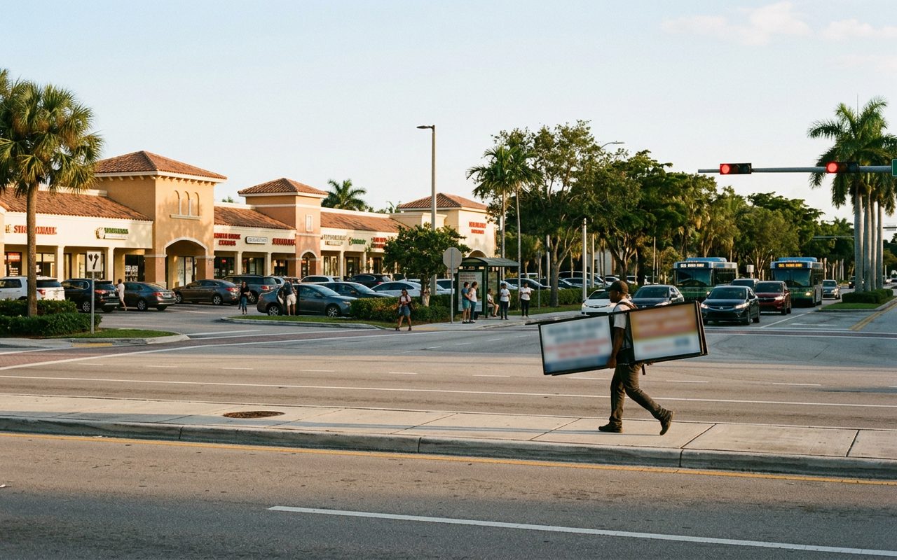 Street advertising setting typical of Coral Gables, Miami-Dade County