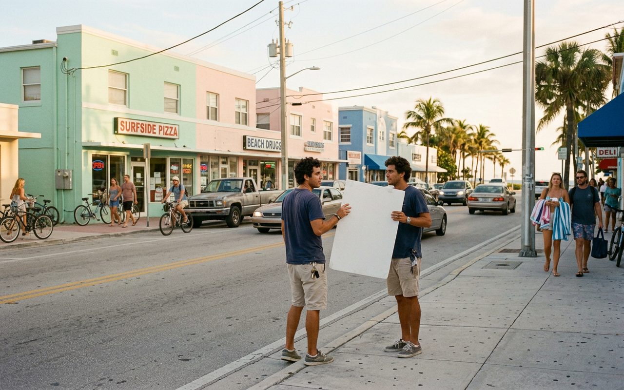 Street advertising setting typical of Surfside, Miami-Dade County