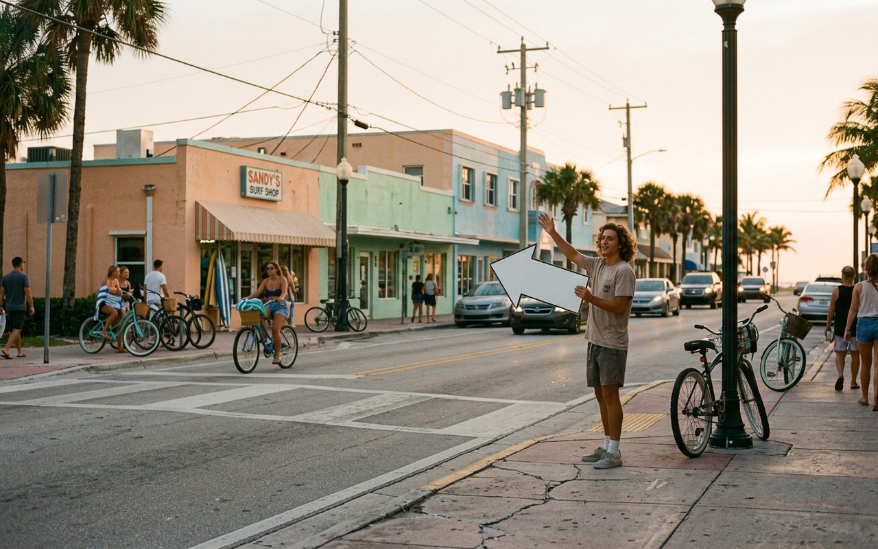Street advertising setting typical of Dania Beach, Broward County