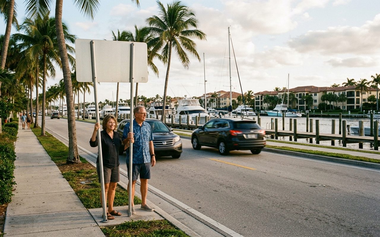 Street advertising setting typical of Manalapan, Palm Beach County