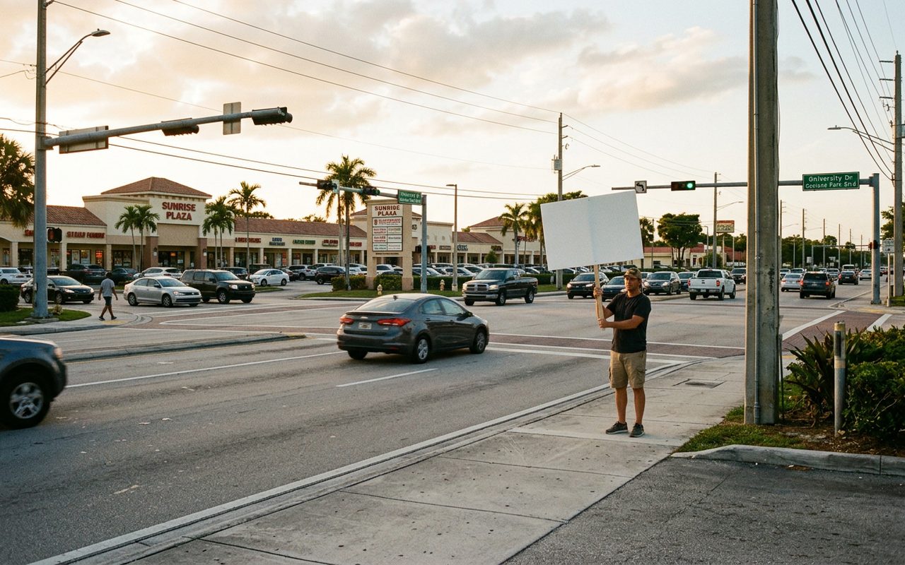 Street advertising setting typical of Sunrise, Broward County