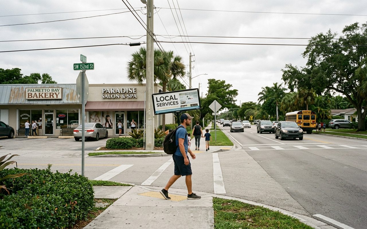 Street advertising setting typical of Palmetto Bay, Miami-Dade County