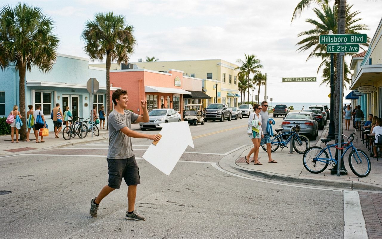 Street advertising setting typical of Deerfield Beach, Broward County