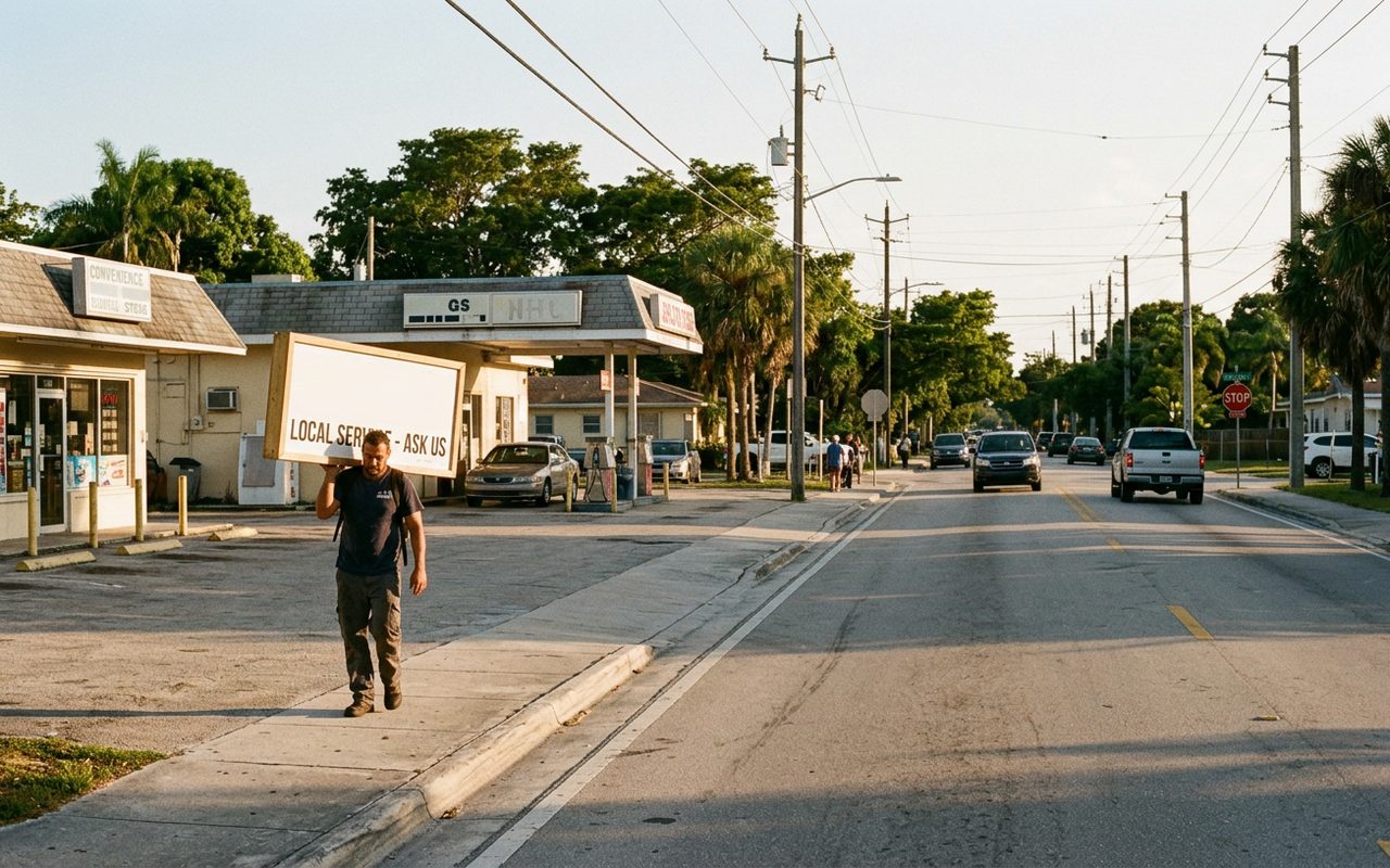 Street advertising setting typical of Biscayne Park, Miami-Dade County