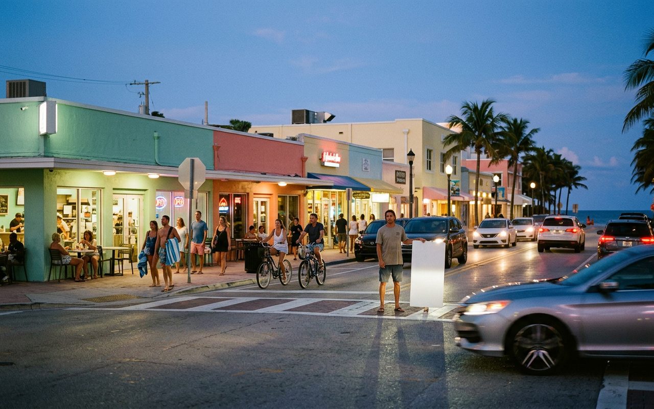 Street advertising setting typical of Lauderdale-by-the-Sea, Broward County