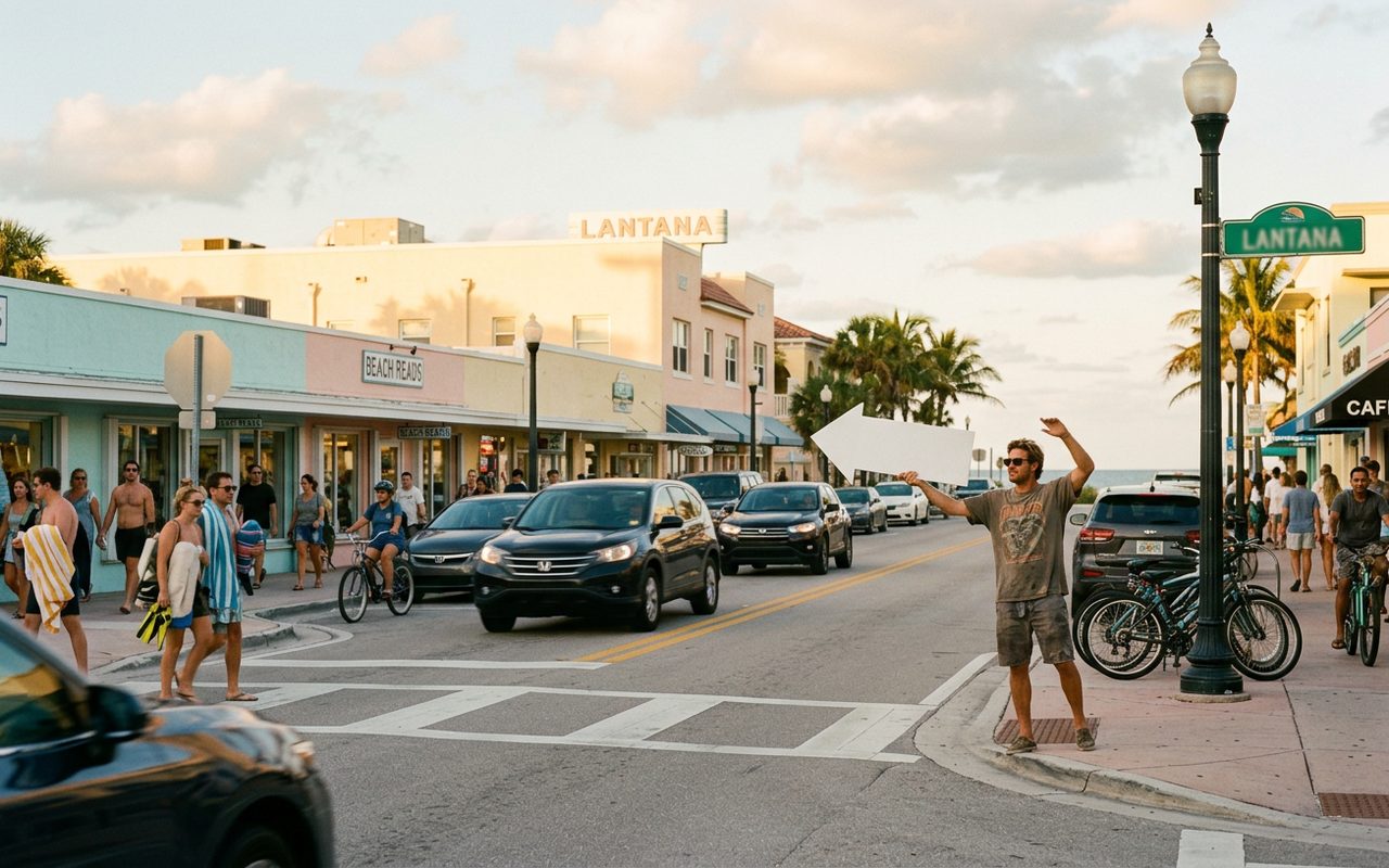 Street advertising setting typical of Lantana, Palm Beach County