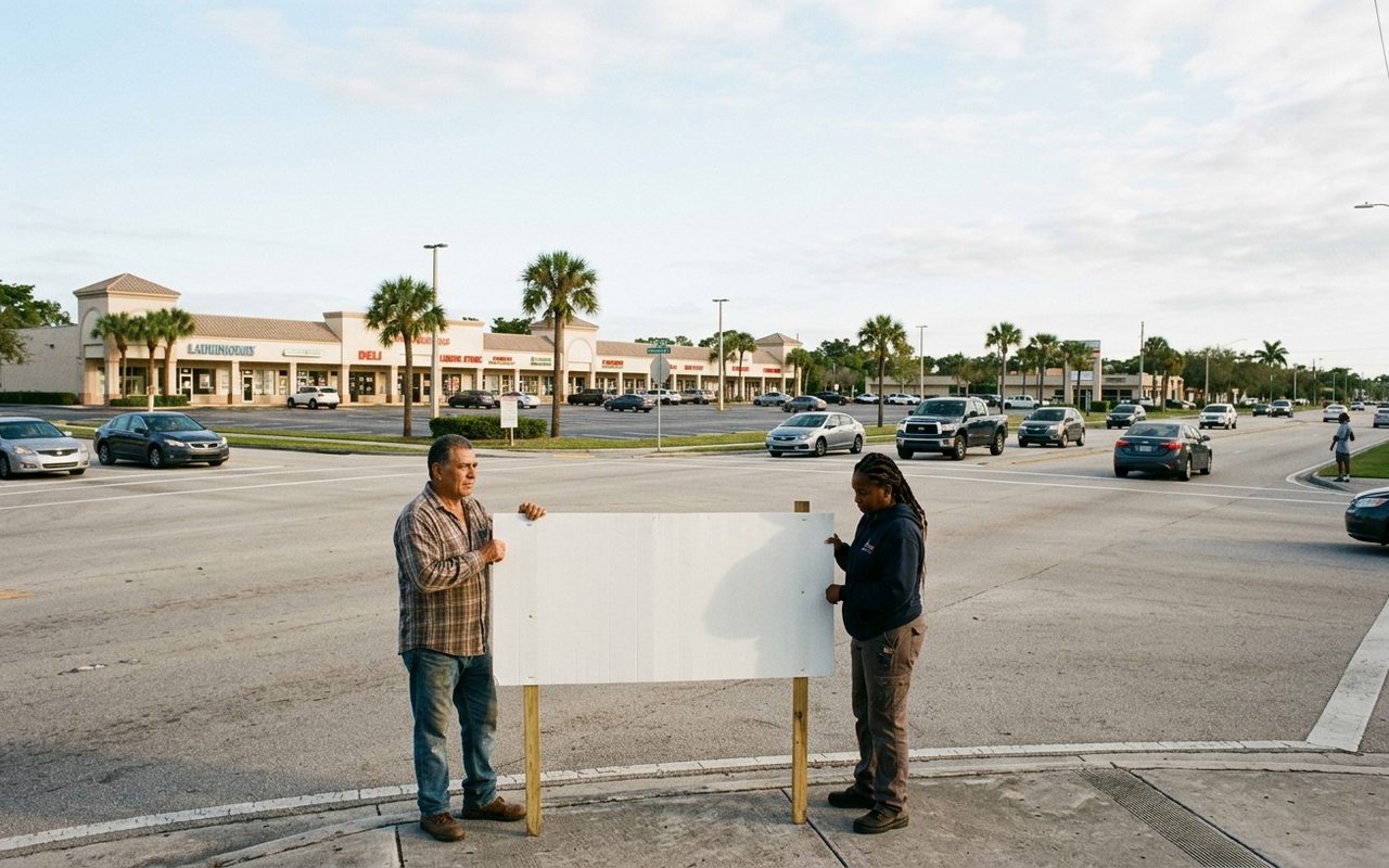 Street advertising setting typical of Plantation, Broward County