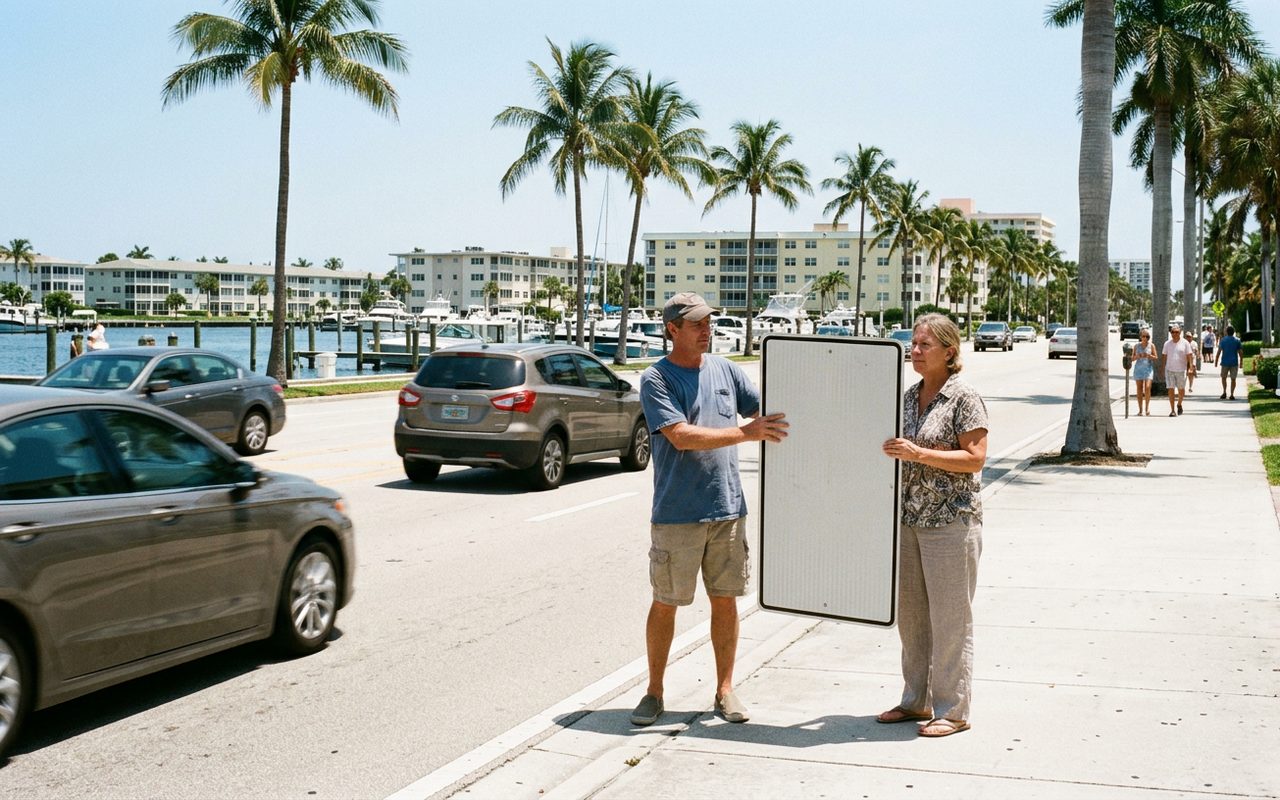 Street advertising setting typical of South Palm Beach, Palm Beach County