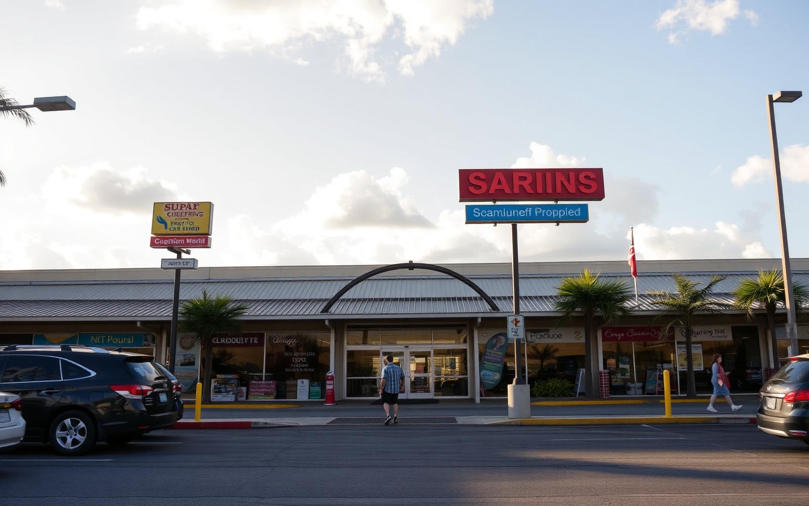 Local stores business owner and customer in a clear South Florida arrival scene